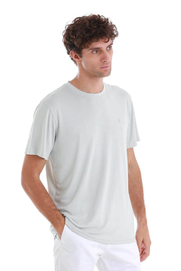 Gray Regular Fit Plain Crew Neck Knitted T-shirt-Gray - 4