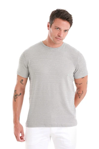 Gray Regular Fit Plain Crew Neck T-shirt-Gray - HATEMOĞLU