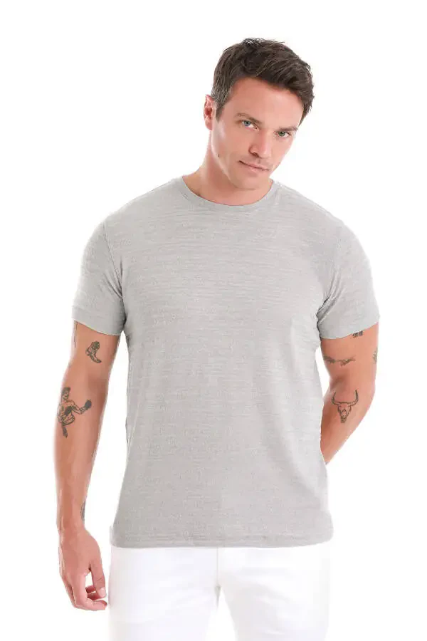 Gray Regular Fit Plain Crew Neck T-shirt-Gray - 1