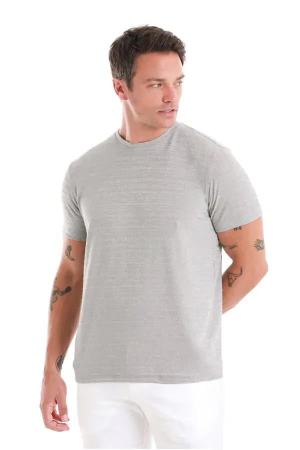 Gray Regular Fit Plain Crew Neck T-shirt-Gray - 4