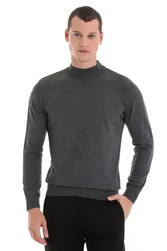Gray Regular Fit Plain Half Turtleneck Wool Knitwear - 1