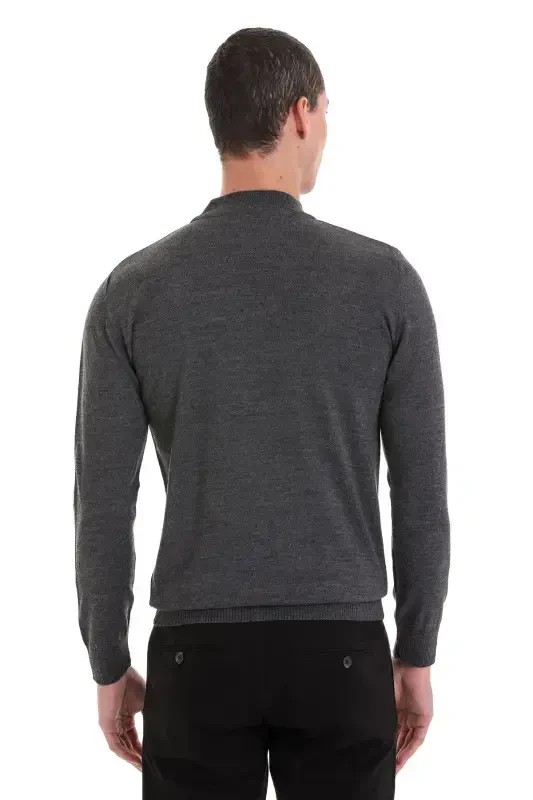 Gray Regular Fit Plain Half Turtleneck Wool Knitwear - 6