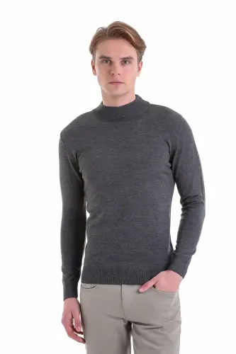 Gray Regular Fit Plain Half Turtleneck Wool Knitwear K 