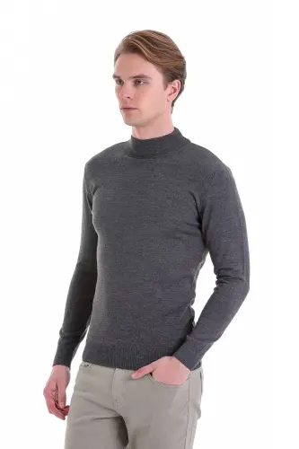 Gray Regular Fit Plain Half Turtleneck Wool Knitwear K - 2