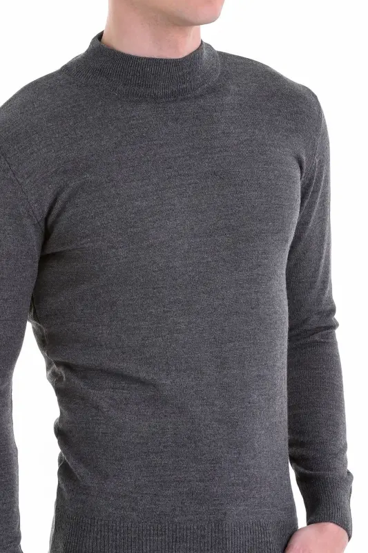 Gray Regular Fit Plain Half Turtleneck Wool Knitwear K - 5