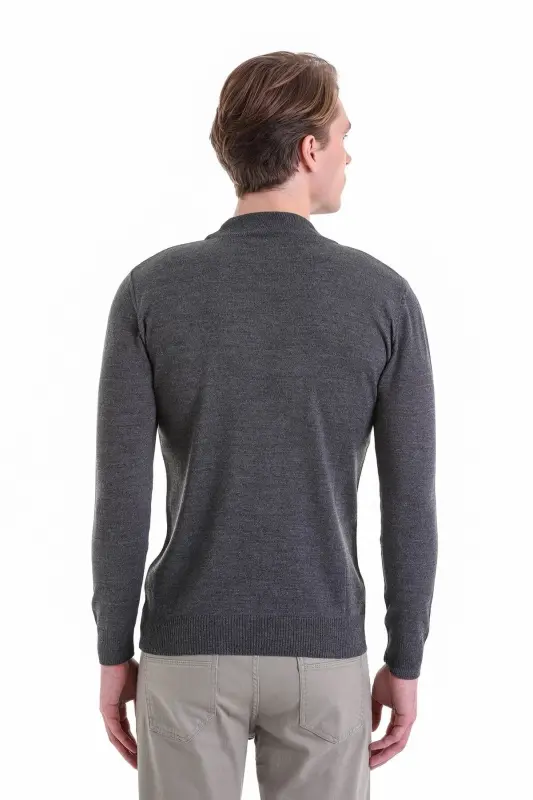 Gray Regular Fit Plain Half Turtleneck Wool Knitwear K - 6