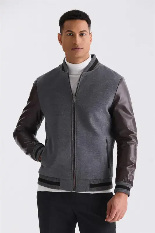 Gray Regular Fit Shirt Collar Buttoned Jacket - 1