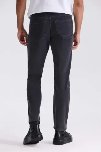 Gray Regular Fit Stretch Cotton Corduroy Pants - 4
