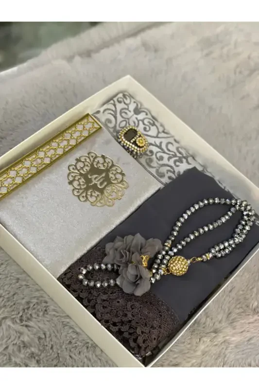 Gray Religious Gift Prayer Rug Set Bride Bundle Dowry Set Gift Set Mother's Day, Prayer Rug Set-gray - GENEL MARKALAR