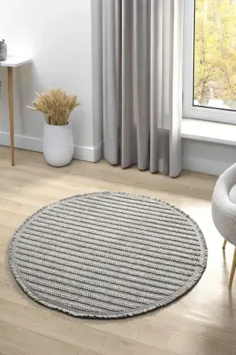 Gray Round Soft Touch Carpet Rug Living Room Kitchen Hallway Runner Woven Machine Carpet 0011 FLAT-Gray 2 - 1