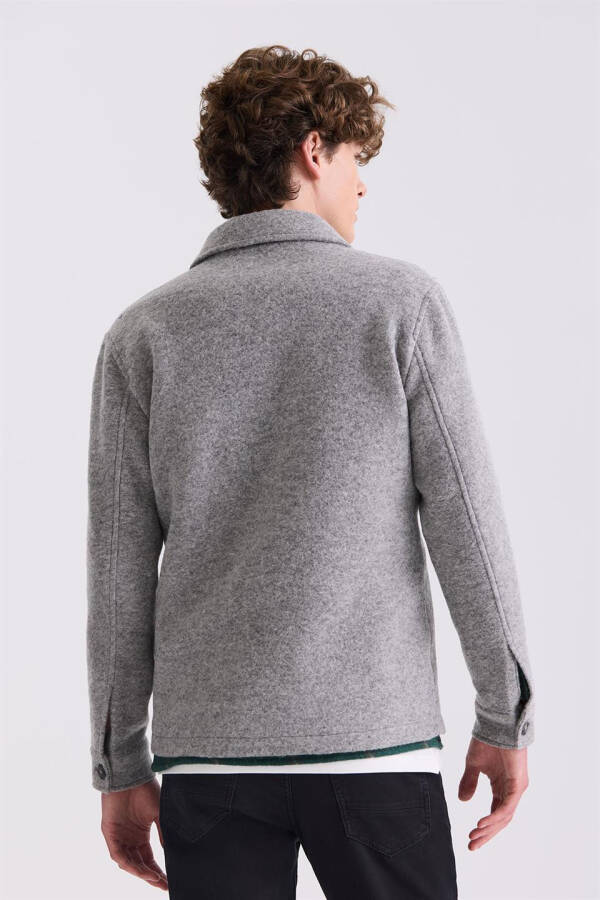 Gray Slim Fit Berberi Collar Wool Cashmere Coat - 8