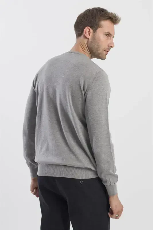 Gray Slim Fit Crew Neck Sweater - 4