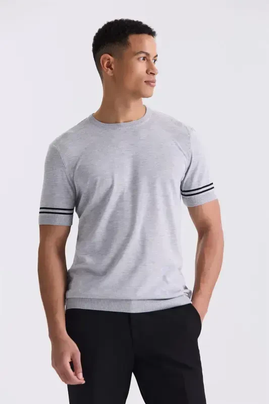Gray Slim Fit Crew Neck T-Shirt - 1