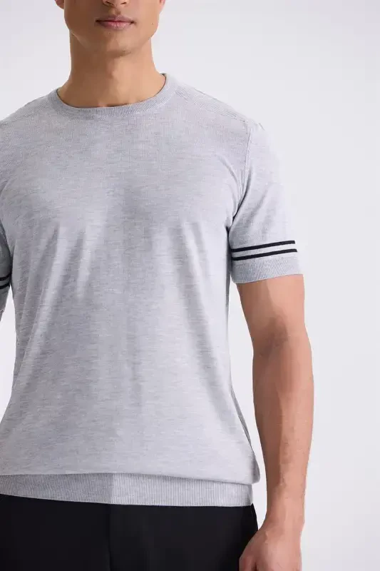 Gray Slim Fit Crew Neck T-Shirt - 3