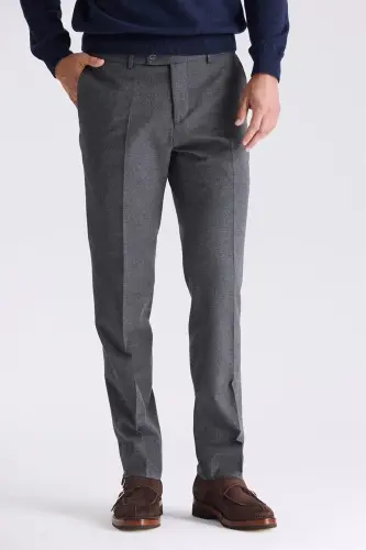 Gray Slim Fit Fabric Pants - 1