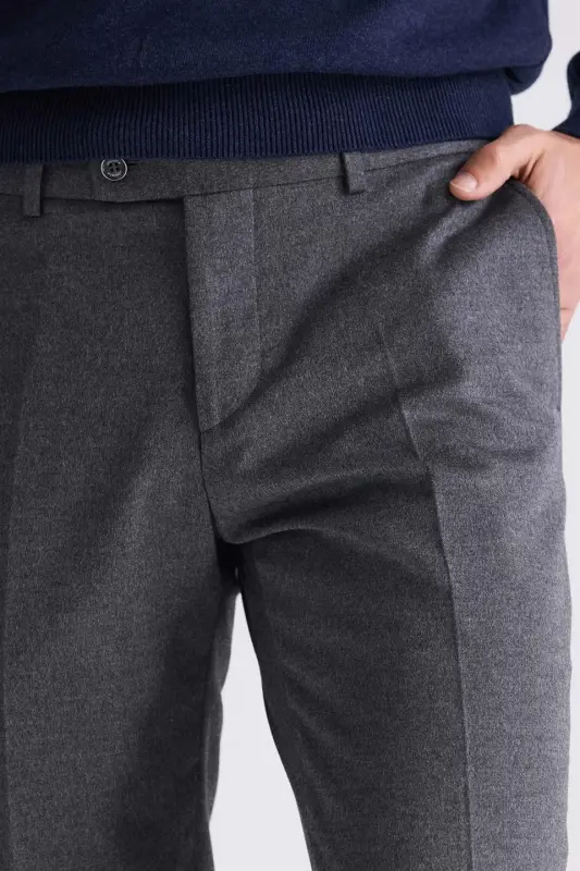 Gray Slim Fit Fabric Pants - 3