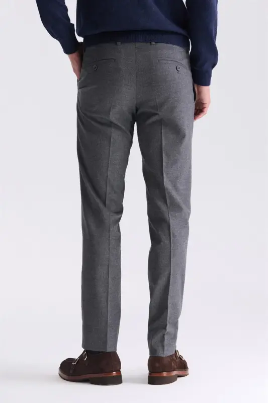 Gray Slim Fit Fabric Pants - 4