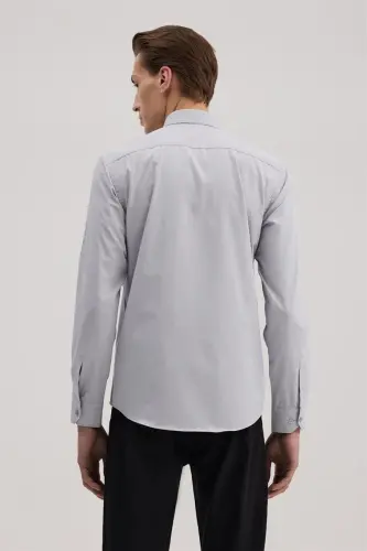 Gray Slim Fit Italian Collar Classic Tie-Ready Cotton Shirt - 4