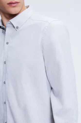 Gray Slim Fit Long Sleeve Button-Down Collar Cotton Shirt - 4