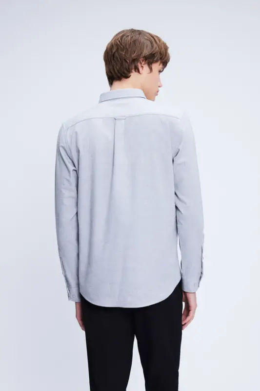 Gray Slim Fit Long Sleeve Button-Down Flannel Shirt - 5