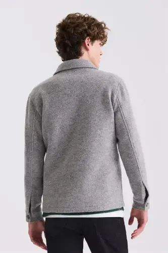 Gray Slim Fit Mao Collar Woolen Cashmere Coat - 4