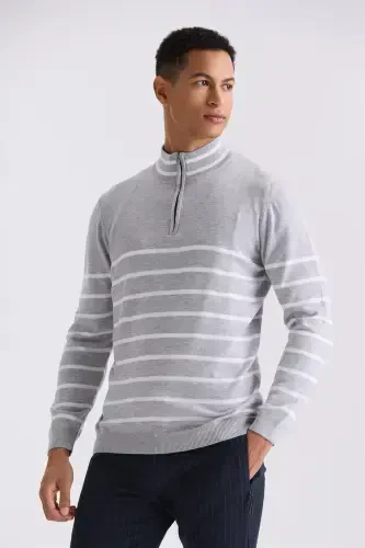 Gray Slim Fit Mock Neck Sweater - 1