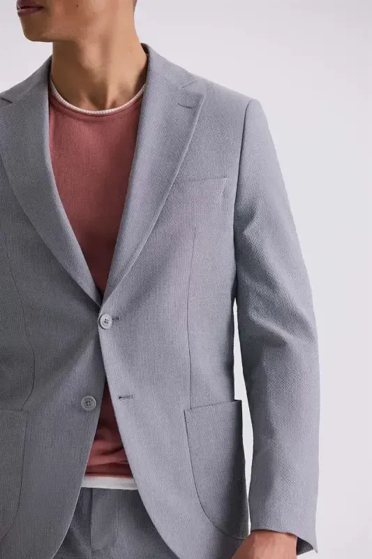 Gray Slim Fit Mono Collar Sports Suit - 3