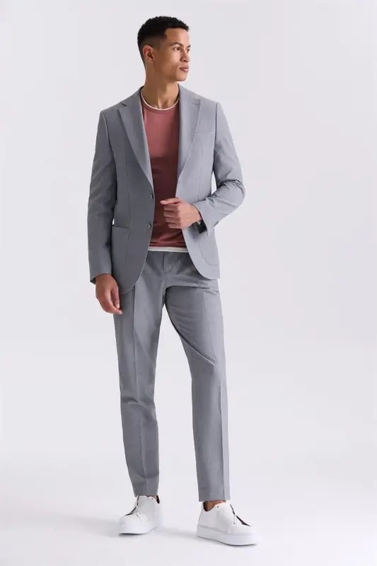 Gray Slim Fit Mono Collar Sports Suit - 1