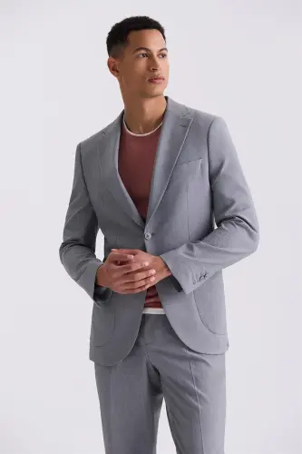 Gray Slim Fit Mono Collar Sports Suit - JAKAMEN (1)