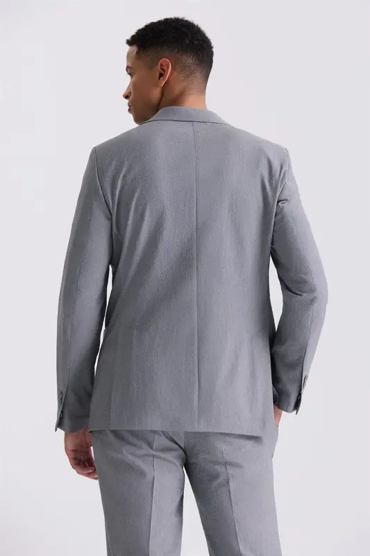 Gray Slim Fit Mono Collar Sports Suit - 4