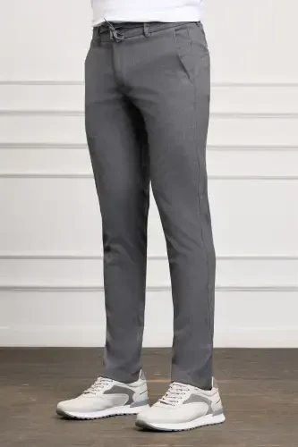 Gray Slim Fit Narrow Cut Side Pocket Lace-Up Jogger Men's Pants-Gray - MORVEN (1)