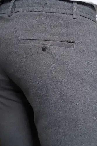 Gray Slim Fit Narrow Cut Side Pocket Lace-Up Jogger Men's Pants-Gray - 4