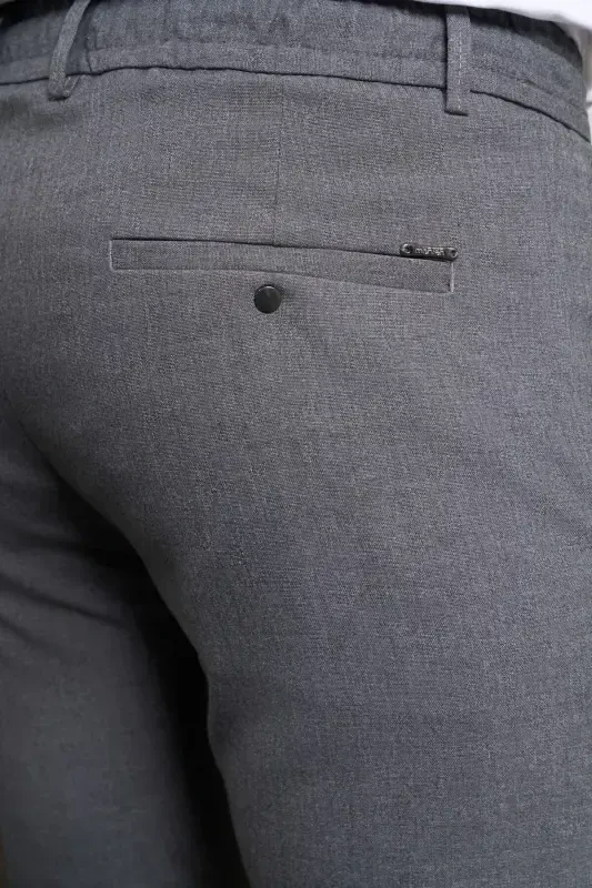 Gray Slim Fit Narrow Cut Side Pocket Lace-Up Jogger Men's Pants-Gray - 4