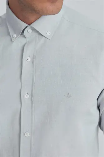 Gray Slim Fit Patterned Cotton Button-Down Shirt - 3