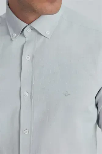 Gray Slim Fit Patterned Cotton Button-Down Shirt - 3