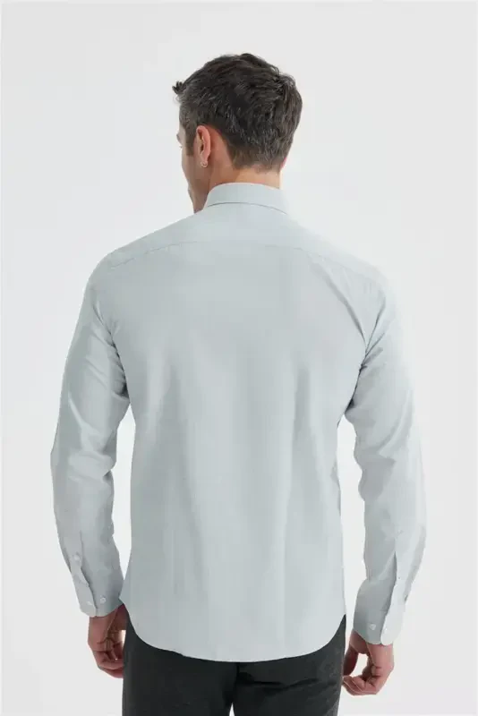 Gray Slim Fit Patterned Cotton Button-Down Shirt - 4