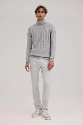 Gray Slim Fit Patterned Turtleneck Knitwear - 2