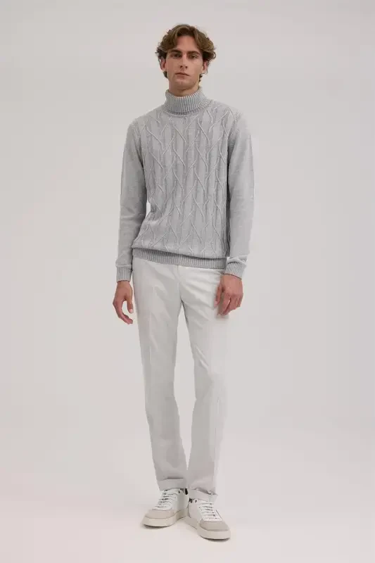 Gray Slim Fit Patterned Turtleneck Knitwear - 2