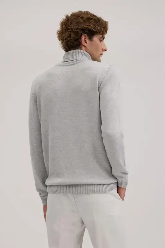 Gray Slim Fit Patterned Turtleneck Knitwear - 4