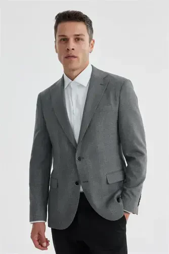 Gray Slim Fit Plaid Double Vented Jacket - JAKAMEN (1)