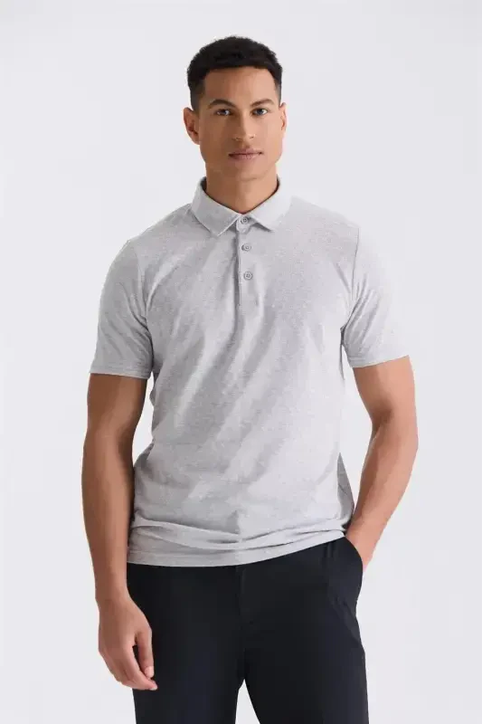 Gray Slim Fit Polo Neck T-Shirt - 1