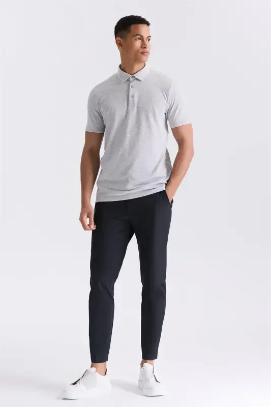 Gray Slim Fit Polo Neck T-Shirt - 2