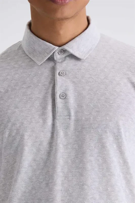 Gray Slim Fit Polo Neck T-Shirt - 3