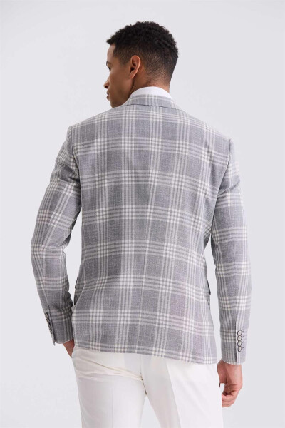 Gray Slim Fit Single-Breasted Checkered Suit Dress with Vest - 8