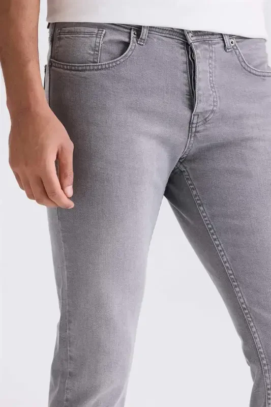 Gray Slim Fit Stretch Cotton Washed Denim Jeans - 3