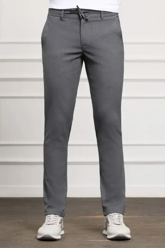 Gray Slim Fit Tapered Leg Side Pocket Drawstring Jogger Men's Pants - 1