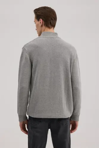 Gray Slim Fit Turtleneck Patterned Knit Sweater - 4