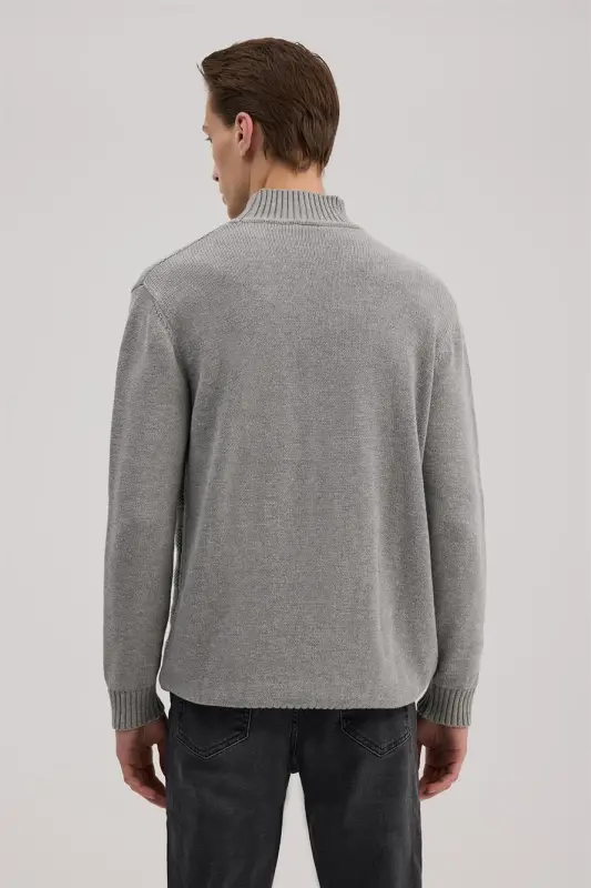 Gray Slim Fit Turtleneck Patterned Knit Sweater - 4
