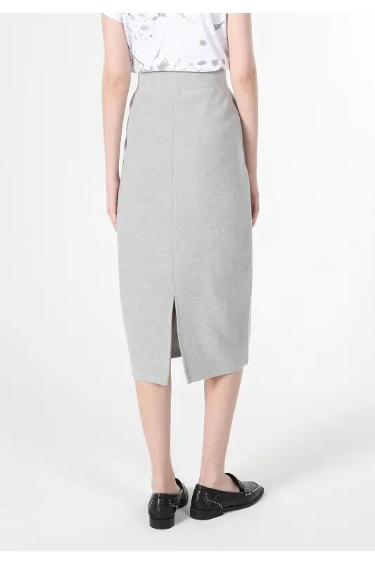 Gray, slit detail, slim fit midi skirt - 2