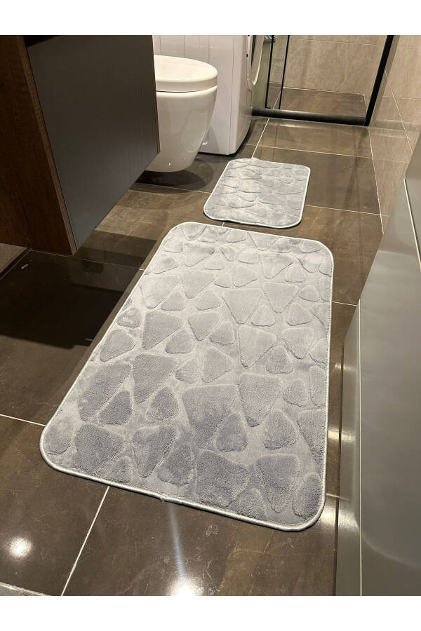 Gray Soft Machine Washable Stain-Resistant Stone Pattern Plush Bathroom Rug Bath Set - 33